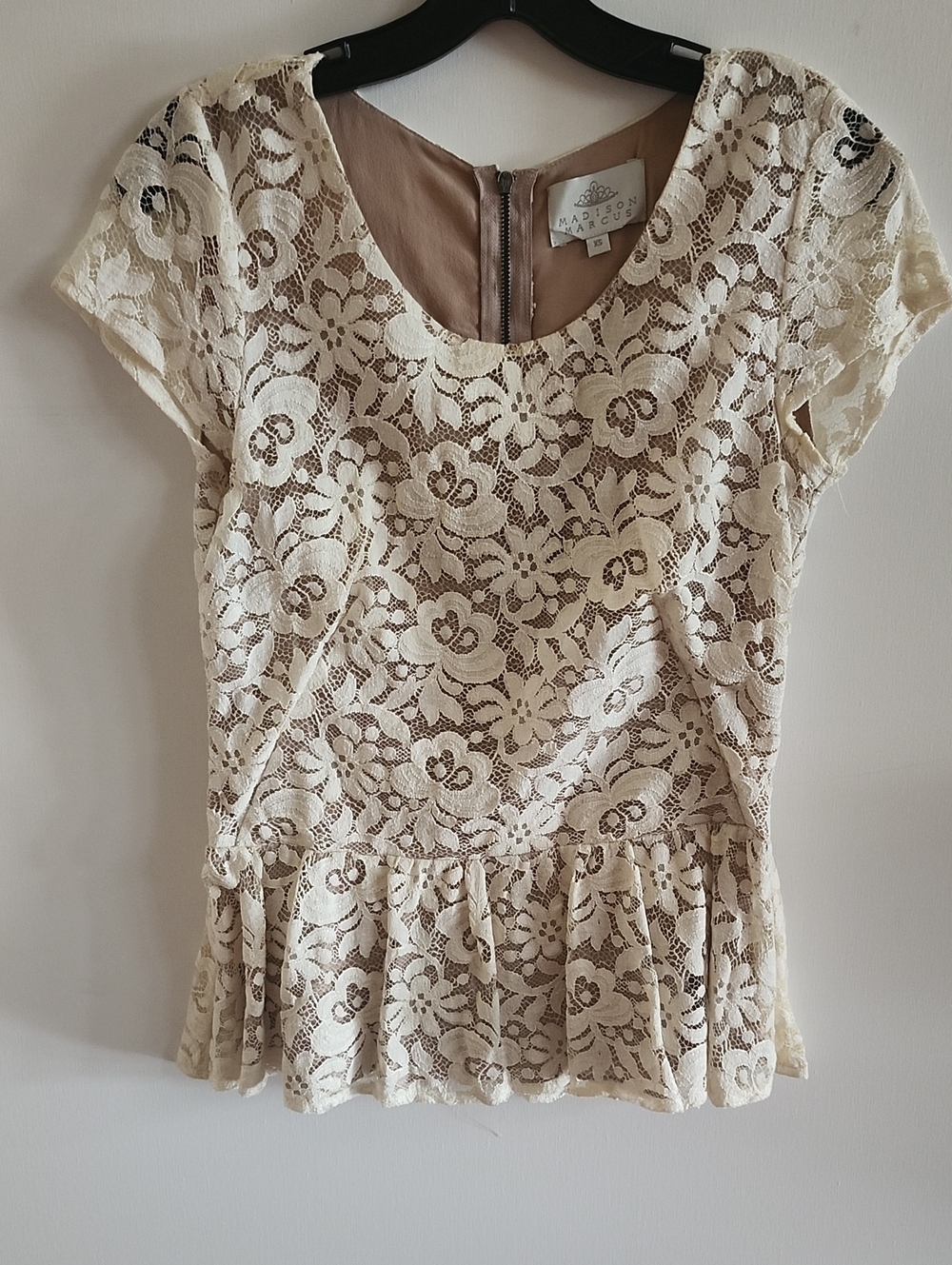 Madison Marcus Ivory Lace Peplum Top
